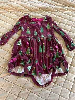 Little Sleepies Play Girls Burgundy Pink Christmas Tree Holiday Barbie Car Dress